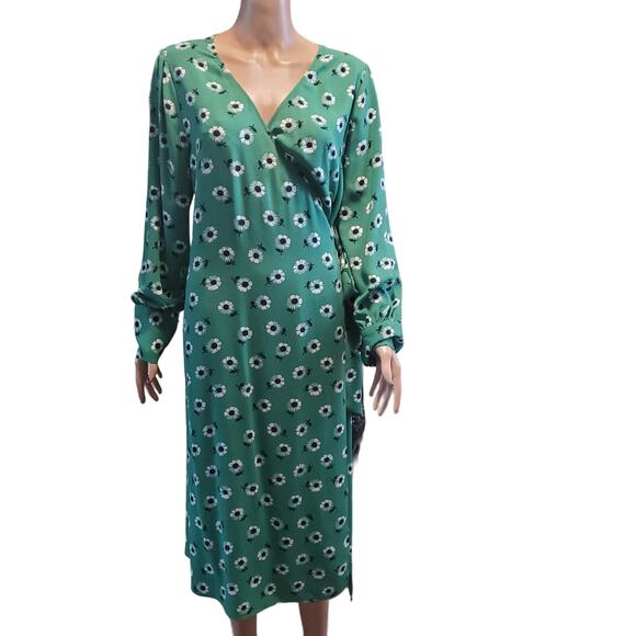 Halogen Size 1X Green Floral True Wrap Midi Dress Spring St. Patrick's - Picture 1 of 11